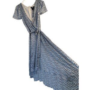 DKNY Womens Blue Wrap Dress Size 10 NWT Flutter Sleeve $129 8974